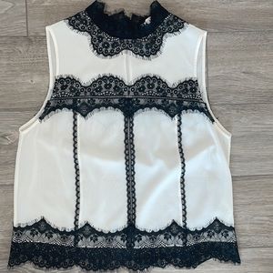 Alice+Olivia Lace Top w Black Lace Contrast Detail Across Bodice and Collar, 8